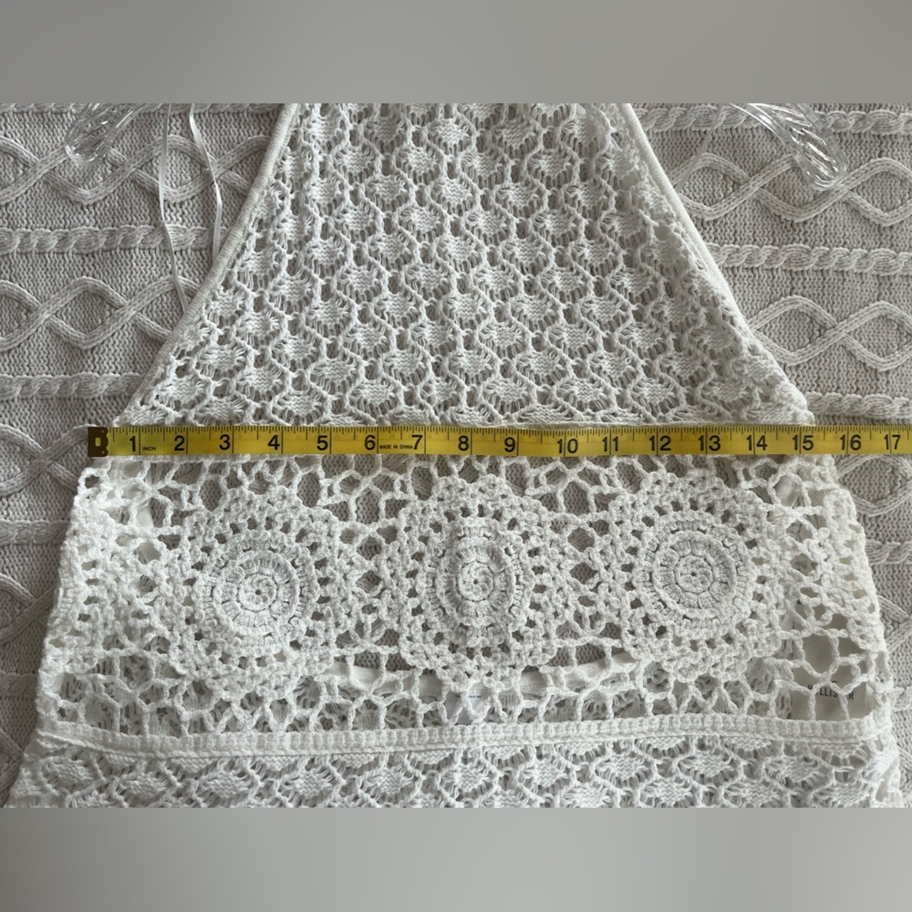 New! Hollister Swim Coverup White Crochet Backless with Neck Tie Size Small - Picture 7 of 12